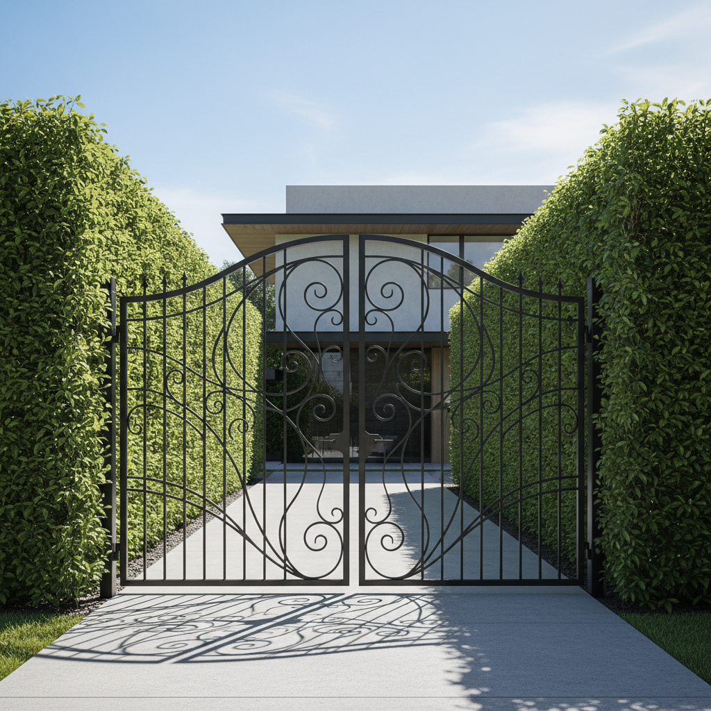 Ornamental iron driveway gate